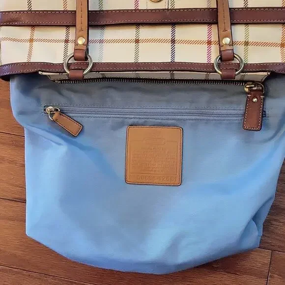 Coach Heritage Plaid Tattersall Tote Bag - Cream, Blue, and Brown 12561